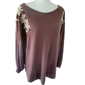 Ces Femme top sweater long sleeve purple  flowers size‎ small oversized